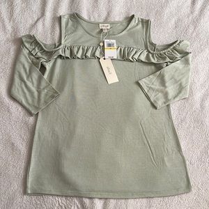 NWT Pale Green Cold Shoulder Ruffle Blouse
